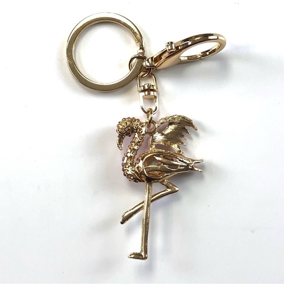 Pink flamingo crystal on gold keychain NEW - Picture 2 of 3